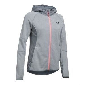 Women’s Under Armour Swacket Size Medium Light Gray & Coral Zip-Up w/Hood Storm